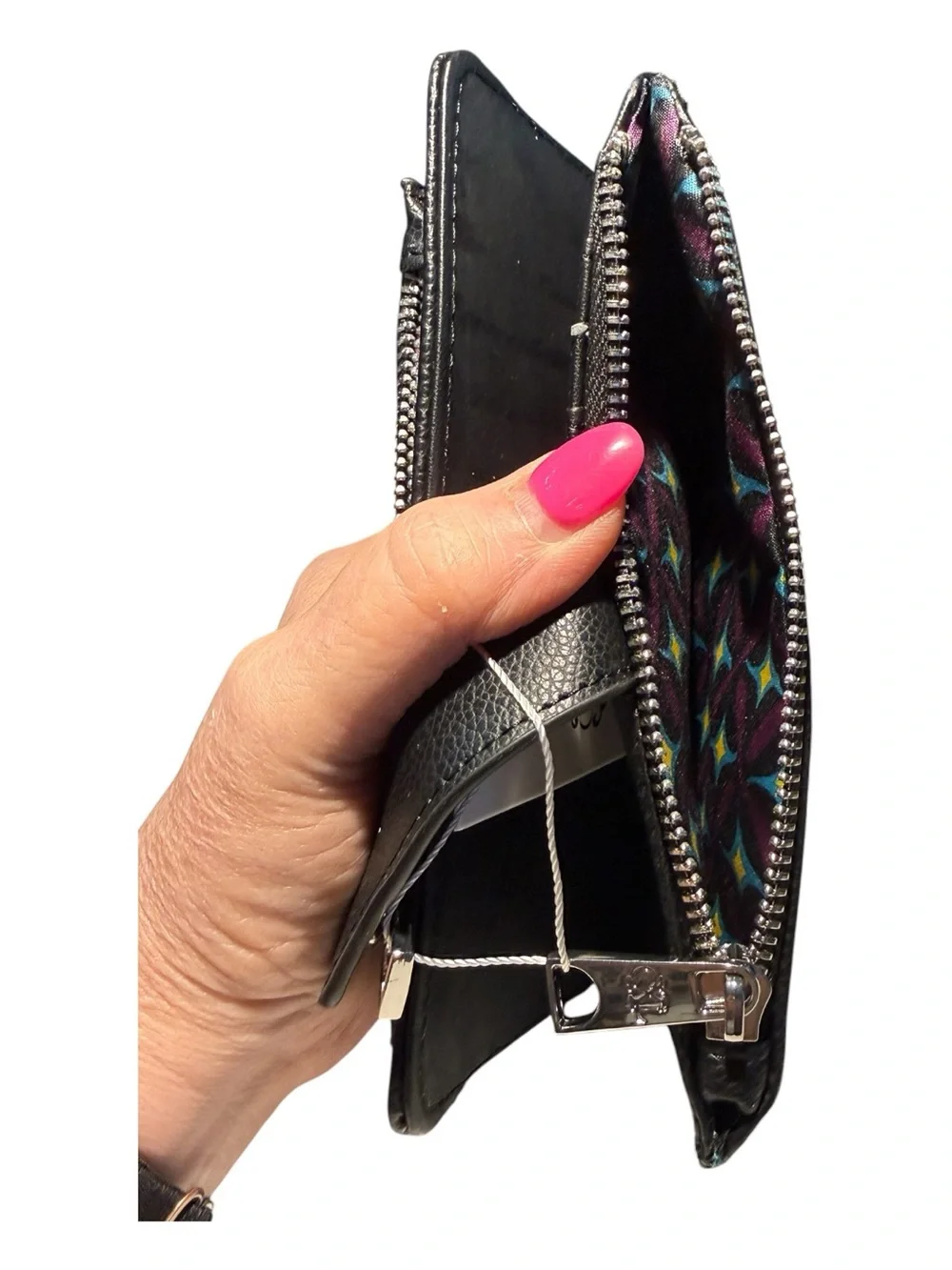 Christian Lacroix Bryce Pebble ID Fold Zipper Wallet Black | NWT